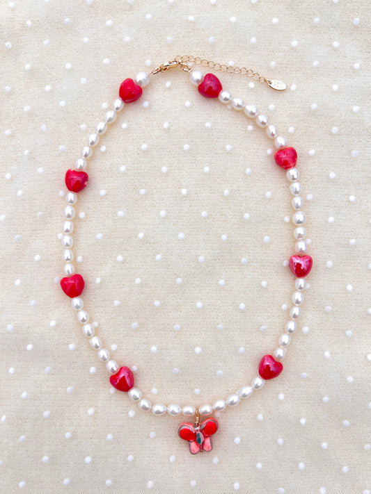 Heart & Butterfly Freshwater Pearl Necklace🦋