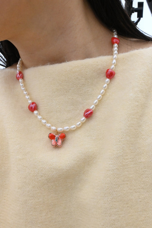 Heart & Butterfly Freshwater Pearl Necklace🦋