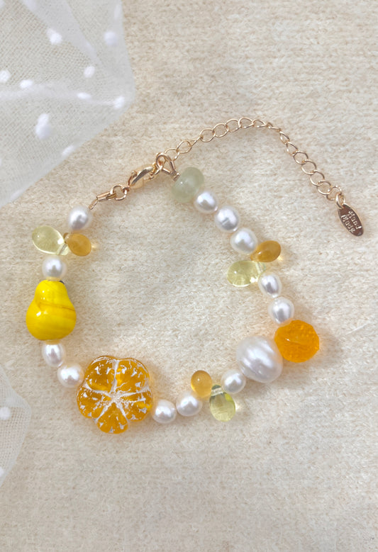 Citrus & Pear🍐 Glass Bead Pearl Bracelet